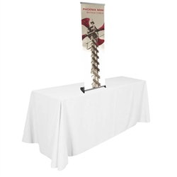 16in x 63in Phoenix Mini Full Height Retractable Tabletop Banner Stand with Vinyl Banner - a small tabletop-sized version of larger roll-up signs. View a wide variety of portable banner stands to use at your tradeshows and conferences