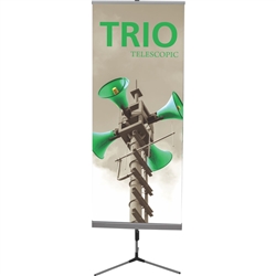 31.5in Trio Double-Sided Telescoping Banner Stand with Fabric Banner - This Telescopic banner stand is perfect for nearly any display needs. An excellent choice for a telescopic banner stand, the Trio supports a single and double-sided graphic.