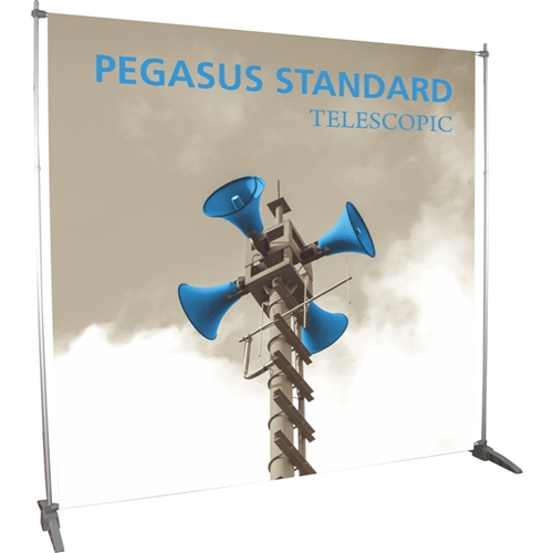 The super affordable 8ft x 8ft Pegasus Standard Telescopic Black Banner Stand Hardware Only are one of the most universal promotional displays used throughout trade show or events.