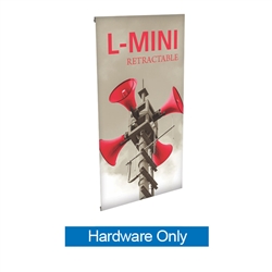 14in x 27in L-Mini Table Top Tension Banner Stand Hardware Only is small tabletop-sized version of larger signs. Ideal for retail store point of purchase counter tops, convention tables, or just about anywhere you want a sign.