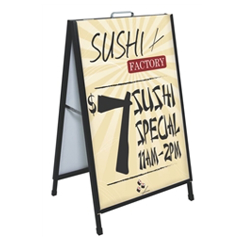 Ace Double Sided Sidewalk A-Frame display is a great way to show your message in an inddor or outdoor environment. Sturdy, easy to use, and simple to change. Ace Double Sided Sidewalk A-Frame is a great solution for your display needs.