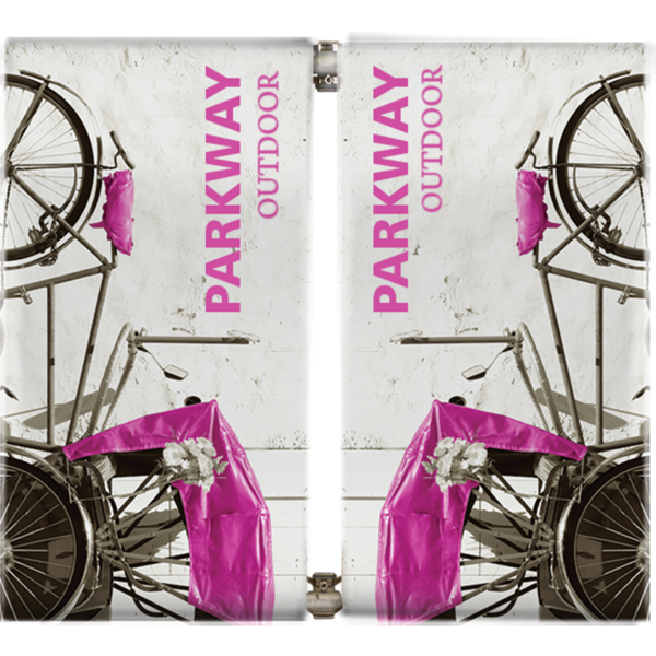 Parkway Double-Span Street Banner Pole Set with 18oz Single-Sided Scrim Vinyl will provide you both stability and striking looks. Street Pole Banners, avenue banners, or main street banners; call them what you like we have them.