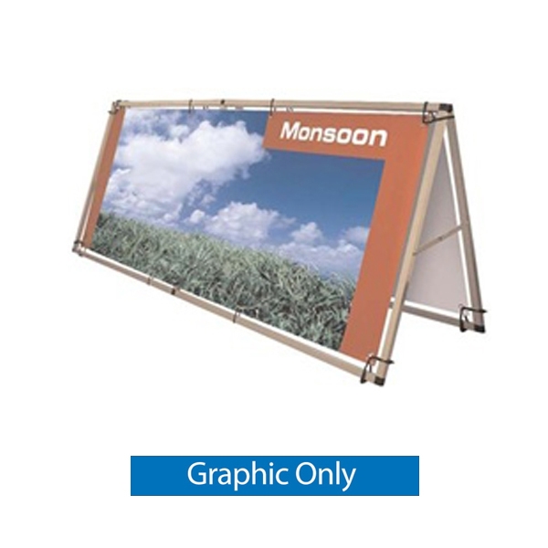 Printed Banner Monsoon Outdoor Billboard. Monsoon Outdoor Banner a semi-portable, double-sided billboard that features a strong frame that is quick and easy to assemble. The Monsoon is very easy to use, reusable and is the perfect graphics carrier