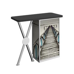 Linear Bold X-Leg Counter Counter with Door Hardware Only is a great option for exhibitors looking for a high quality trade show exhibit counter with full graphic printing. Trades show counters and podiums offer great style and functionality.