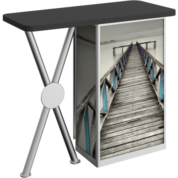 Linear Bold X-Leg Counter Counter with Door Hardware Only is a great option for exhibitors looking for a high quality trade show exhibit counter with full graphic printing. Trades show counters and podiums offer great style and functionality.