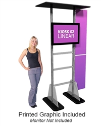 Trade Show Monitor Stand Multi Media Kiosk Modular Linear Kit 02 with Frosted Plex Wings. Compliment your Linear Trade Show Display while adding excitement and attention to your trade show booth with these sleek attractive Linear Monitor Trade Show Kiosk
