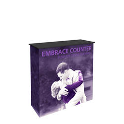 3.5ft x 3.5ft Embrace  Counter. Perfect for product launches, food sampling, ticketing, retail counters, promotional displays, exhibition counters and more.