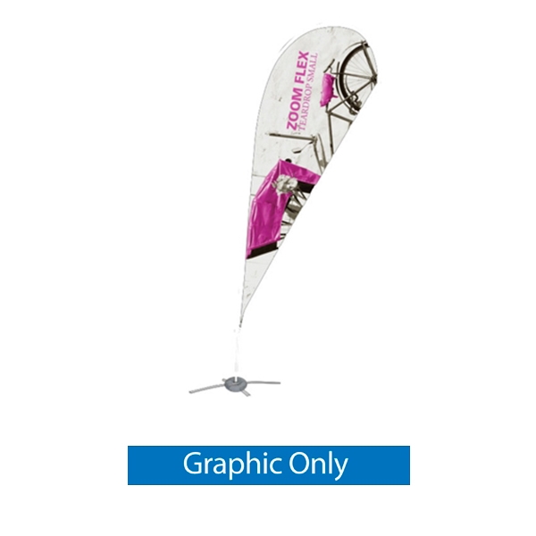 Promotional flags get your message noticed with motion!  Custom printed 9ft Zoom Flex Small double-sided Teardrop outdoor flags are perfect outside retail stores, at trade shows, expos, fairs, and more.