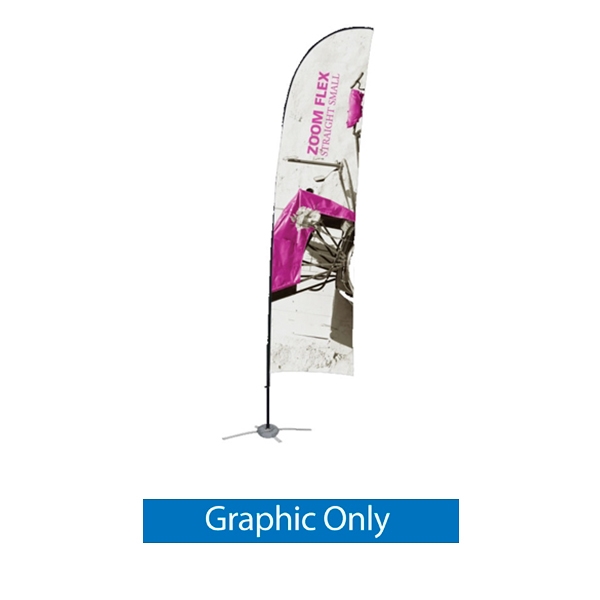 Promotional flags get your message noticed with motion!  Custom printed 9ft Zoom Flex Small double-sided Straight outdoor flags are perfect outside retail stores, at trade shows, expos, fairs, and more.