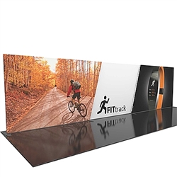 30ft Formulate Designer Series Straight Backwall Tension Fabric Display Kit 02 offer you a quick and professional look for your trade show booth. Formulate Designer Series Backwall Displays with built in counter cost-effective trade show backdrops