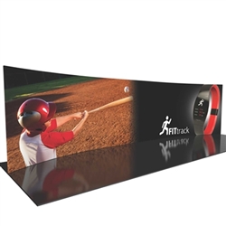 30ft Formulate Designer Series Horizontal Curved Backwall Tension Fabric Display Kit 03 offer you a quick and professional look for your trade show booth. Formulate Designer Series Backwall Displays with built in counter cost-effective trade show backdrop