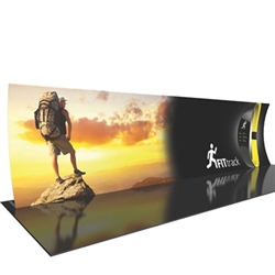 30ft Formulate Designer Series Vertical Curved Backwall Tension Fabric Display Kit 04 offer you a quick and professional look for your trade show booth. Formulate Designer Series Backwall Displays with built in counter cost-effective trade show backdrops
