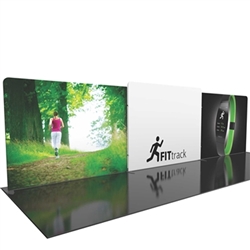 30ft Formulate Designer Series Straight Backwall Tension Fabric Display Kit 05 offer you a quick and professional look for your trade show booth. Formulate Designer Series Backwall Displays with built in counter cost-effective trade show backdrops