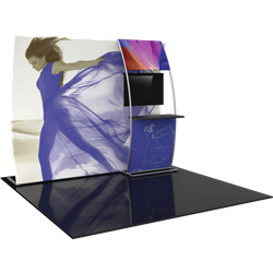 OrbusFormulate VC7 10ft Vertically Curved Fabric Backwall with Table and Monitor Mount offers a large format graphic area to get you noticed at your events! 10ft Formulate Tension Fabric Displays feature 15 different layouts to choose from!