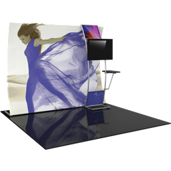 Orbus Formulate VC9 10ft Vertically Curved Fabric Backwall with Stand-off Monitor Mount and Table offers a large format graphic area to get you noticed at your events! Formulate Tension Fabric Backwall Displays feature 15 different layouts to choose from!