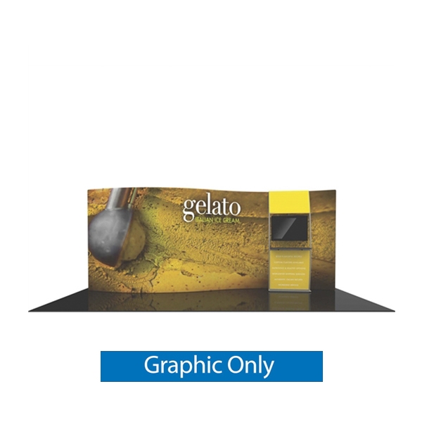 Orbus Formulate 20 WSC2 20ft Serpentine Curved Double Sided Fabric Display Kit with stand-off large monitor mount and shelf ladder offers a large format Double Sided graphic area to get you noticed at your trade show! High-impact, lightweight exhibit