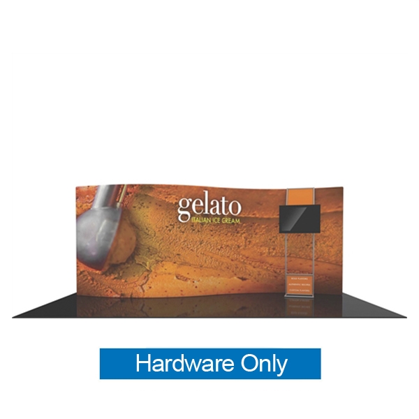 Orbus Formulate 20 WSC3 20ft Serpentine Curved Fabric Display Hardware Only with stand-off monitor mount, offers a large format Single Sided graphic area to get you noticed at your trade show! We offer Formulate fabric trade show banners