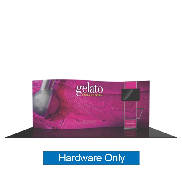 Orbus Formulate 20 WSC4 20ft Serpentine Curved Single Sided Fabric Display Kit  Hardware Only with Stand-off Monitor Mount and Side Table (L or R)offers a large format graphic area to get you noticed at your events!