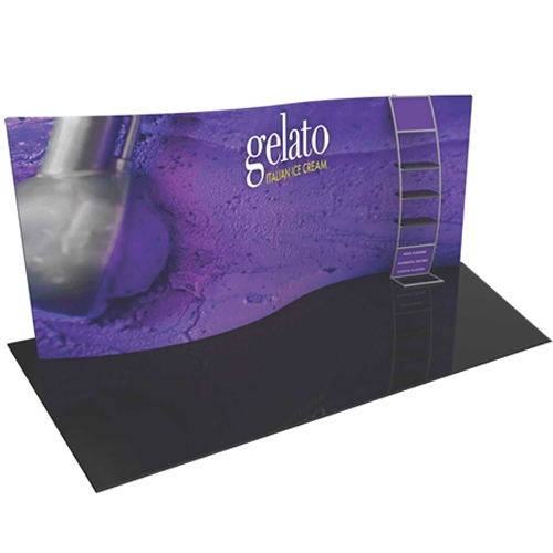 Orbus Formulate 20 WSC5 20ft Serpentine Curved Double Sided Fabric Backwall Trade Show Display Kit with multi-shelf ladder, offers a large format graphic area to get you noticed at your events!