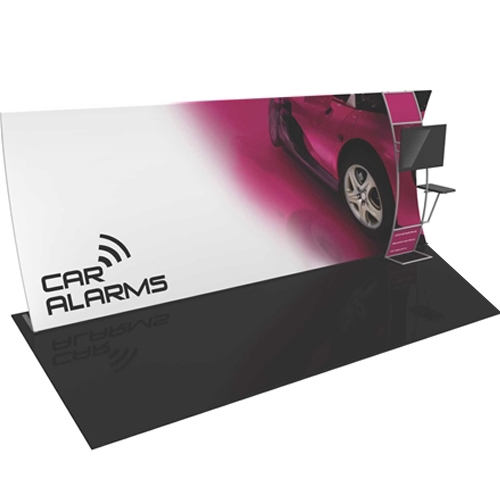 Formulate 20 WV3 20' Vertically Curved Backwall Tension Fabric Display with Stand-off Monitor Mount and Side Table (L or R) offers a large format graphic area to get you noticed at your events! New dimension to your trade show exhibit with fabric backwall