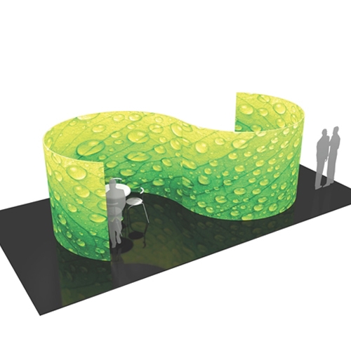Formulate Serpentine Shaped Conference Wall Double Sided Fabric Display are lightweight, stylish solutions to your meeting space needs. Add a whole new dimension to your trade show exhibit with a seamless fabric graphic back wall with Formulate Serpentine