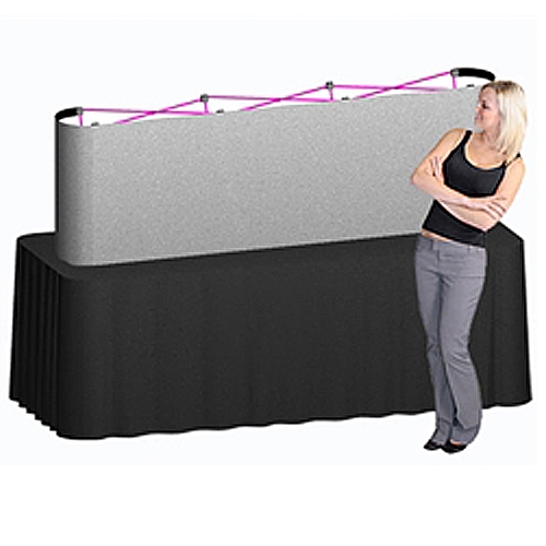 8ft Deluxe Coyote Straight Full Fabric (3x1) Tabletop Display Kits named popup because of its small to large pop-up action, this type of display system is still one of the most portable trade show exhibits