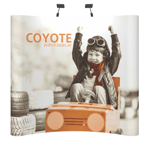 Deluxe Coyote Curved Full Graphic Muralc Pop Up Trade Show 10ft (4x3) Floor Fast  Display Kits combines strength and reliability with style and ease of use. Named popup because of its small to large pop-up action, this type of display system