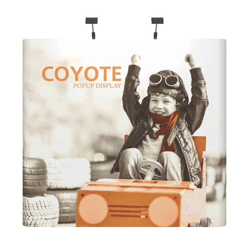 Deluxe Coyote Graphic Pop Up Trade Show 5ft (2x2)  Tabletop Display Kits combines strength and reliability with style and ease of use. Named popup because of its small to large pop-up action, this type of display system is still one of the most portable
