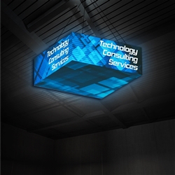 8ft x 4ft x 3ft (h) Backlit Formulate Square Hanging Banner Display offers a simple, 4 sided structure for your graphics and messaging from anywhere on the trade show or event floor.