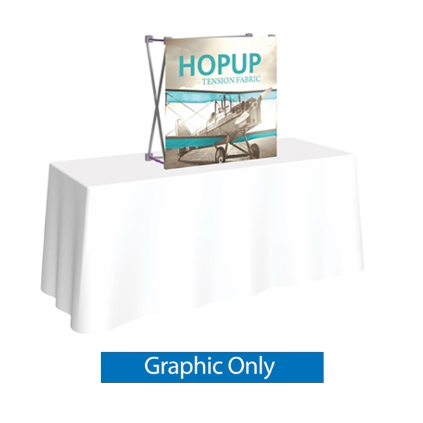 30in x 30in HopUp Straight Tabletop Display Front Fabric Only. HopUp Display has a light weight, heavy duty frame that holds a fabric graphic mural. Durable stretch fabric graphic stays attached to the HopUp frame for fast and efficient use.