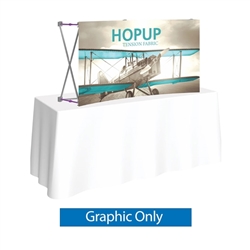 5ft HopUp Straight Tabletop Display Front Graphic Only. HopUp Display has a light weight, heavy duty frame that holds a fabric graphic mural. Durable stretch fabric graphic stays attached to the HopUp frame for fast and efficient use.