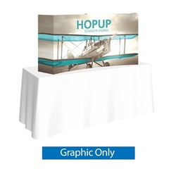Full Fitted Graphic for 5ft HopUp Curved Tabletop Display. HopUp Display has a light weight, heavy duty frame that holds a fabric graphic mural. Durable stretch fabric graphic stays attached to the HopUp frame for fast and efficient use.