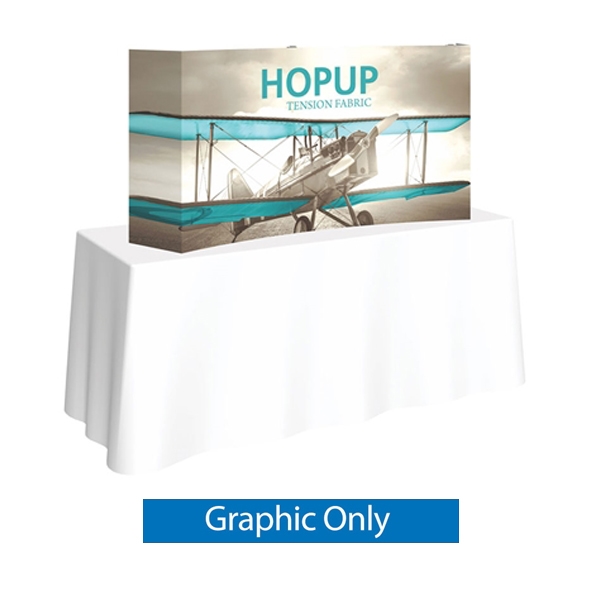 Full Fitted Graphic for 5ft HopUp Curved Tabletop Display. HopUp Display has a light weight, heavy duty frame that holds a fabric graphic mural. Durable stretch fabric graphic stays attached to the HopUp frame for fast and efficient use.