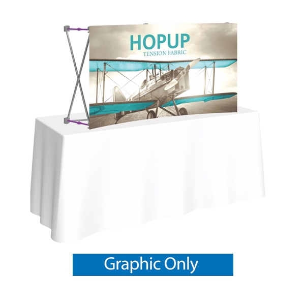 5ft HopUp Curved Tabletop Display Front Graphic Only. HopUp Display has a light weight, heavy duty frame that holds a fabric graphic mural. Durable stretch fabric graphic stays attached to the HopUp frame for fast and efficient use.