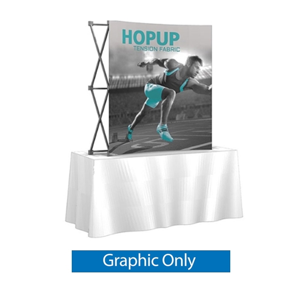 5ft x 5ft HopUp Curved Tabletop Display Front Graphic Only. HopUp Display has a light weight, heavy duty frame that holds a fabric graphic mural. Durable stretch fabric graphic stays attached to the HopUp frame for fast and efficient use.