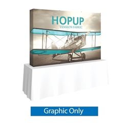 Full Fitted Graphic for 8ft HopUp Straight Tabletop Display. HopUp Display has a light weight, heavy duty frame that holds a fabric graphic mural. Durable stretch fabric graphic stays attached to the HopUp frame for fast and efficient use.
