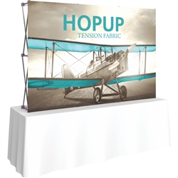8ft Straight HopUp 3x2 Tabletop Fabric Display with Front Graphic is the instant trade show table top solution! Hopup is an all new light weight yet heavy duty frame that suspends a fabric graphic image