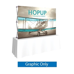 Front Graphic for 8ft HopUp Straight Tabletop Display. HopUp Display has a light weight, heavy duty frame that holds a fabric graphic mural. Durable stretch fabric graphic stays attached to the HopUp frame for fast and efficient use.