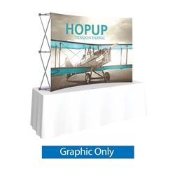 Front  Graphic for 8ft HopUp Curved Tabletop Display. HopUp Display has a light weight, heavy duty frame that holds a fabric graphic mural. Durable stretch fabric graphic stays attached to the HopUp frame for fast and efficient use.