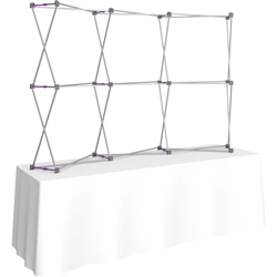 8ft Curved HopUp 3x2 Tabletop Fabric Display Hardware Only is the instant trade show table top solution! Hopup is an all new light weight yet heavy duty frame that suspends a fabric graphic image
