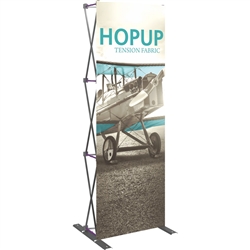 30in HopUp Straight 1x3 Tension Fabric Display with Front Graphic has a light weight, heavy duty frame that holds a fabric graphic mural. It sets up in seconds and can be packed away just as quickly. Durable stretch fabric graphic stays attached