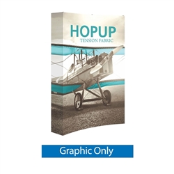 Full Fitted Graphic for 5ft Hopup Floor 2x3 Curved Fabric Display. 5ft Hop Up Back Wall Trade Show Display mixes state-of-the-art design with unmatched convenience. Printed fabric trade show displays, exhibit booths and accessories
