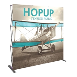 8ft Hopup Floor 3x3 Straight Fabric Display with Front Graphic is a simple yet attractive trade show floor backwall exhibit. The durable fabric graphic image stays attached to the aluminum frame for fast and efficient use