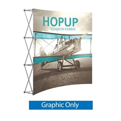 Front Graphic for 8ft Hopup Floor 3x3 Curved Exhibit. Hopup Backwall 3x3 Display is a simple yet attractive trade show floor backwall exhibit. The durable fabric graphic image stays attached to the aluminum frame for fast and efficient use