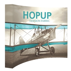 10ft Hopup Floor 4x3 Curved Fabric Display with Full Fitted Graphic is a lightweight, heavy duty pop up frame to support an integrated fabric tension graphic mural. HopUp Tension Fabric Displays Ideal For Trade Shows & Retail Industry
