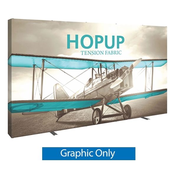 Full Fitted Graphic for 12ft Hopup 5x3 Straight Display. This Hop up is the largest among Hop Up trade displays, making it the perfect way to stand out against the competition. HopUp has a light weight, heavy duty frame that holds a fabric graphic mural
