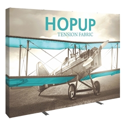 10ft x 10ft Hopup Floor 4x4 Straight Fabric Backwall Display with Full Fitted Graphic is the largest among Hop Up trade displays, making it the perfect way to stand out against the competition.