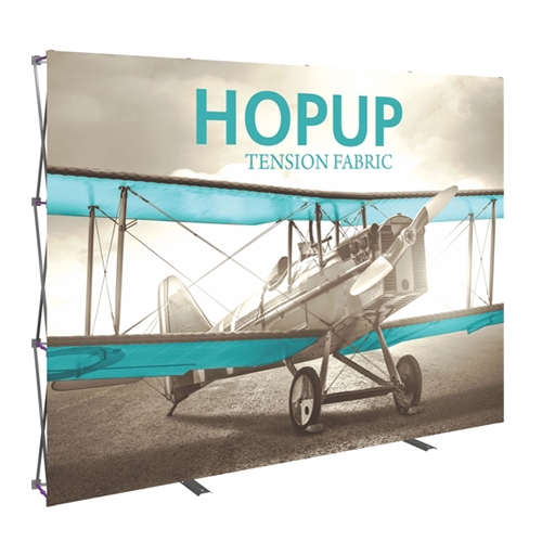 10ft x 10ft Hopup Floor 4x4 Straight Fabric Backwall Display with Front Graphic is the largest among Hop Up trade displays, making it the perfect way to stand out against the competition.