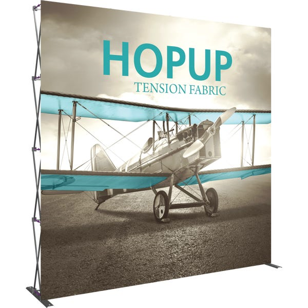 10ft x 10ft Hopup Floor 4x4 Straight Fabric Backwall Display with Front Graphic is the largest among Hop Up trade displays, making it the perfect way to stand out against the competition.