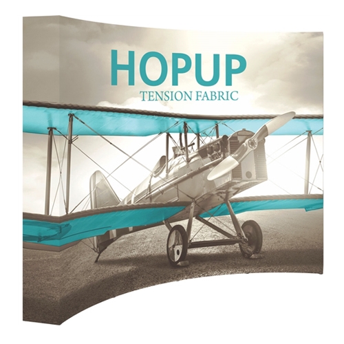 10ft x 10ft Hopup Floor 4x4 Curved Fabric Backwall Display with Full Fitted Graphic is the largest among Hop Up trade displays, making it the perfect way to stand out against the competition.